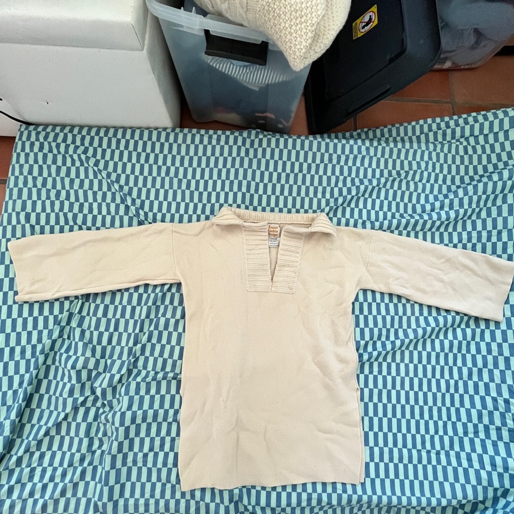 Vtg Bonnie Cashin Ivory Wool Tunic Sweater Collar Side Slits M - Picture 2 of 10